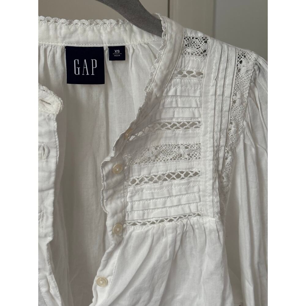 GAP White Lace Peasant Blouse XS Boho Cotton Long Sleeve Cottagecore Top - Picture 6 of 9